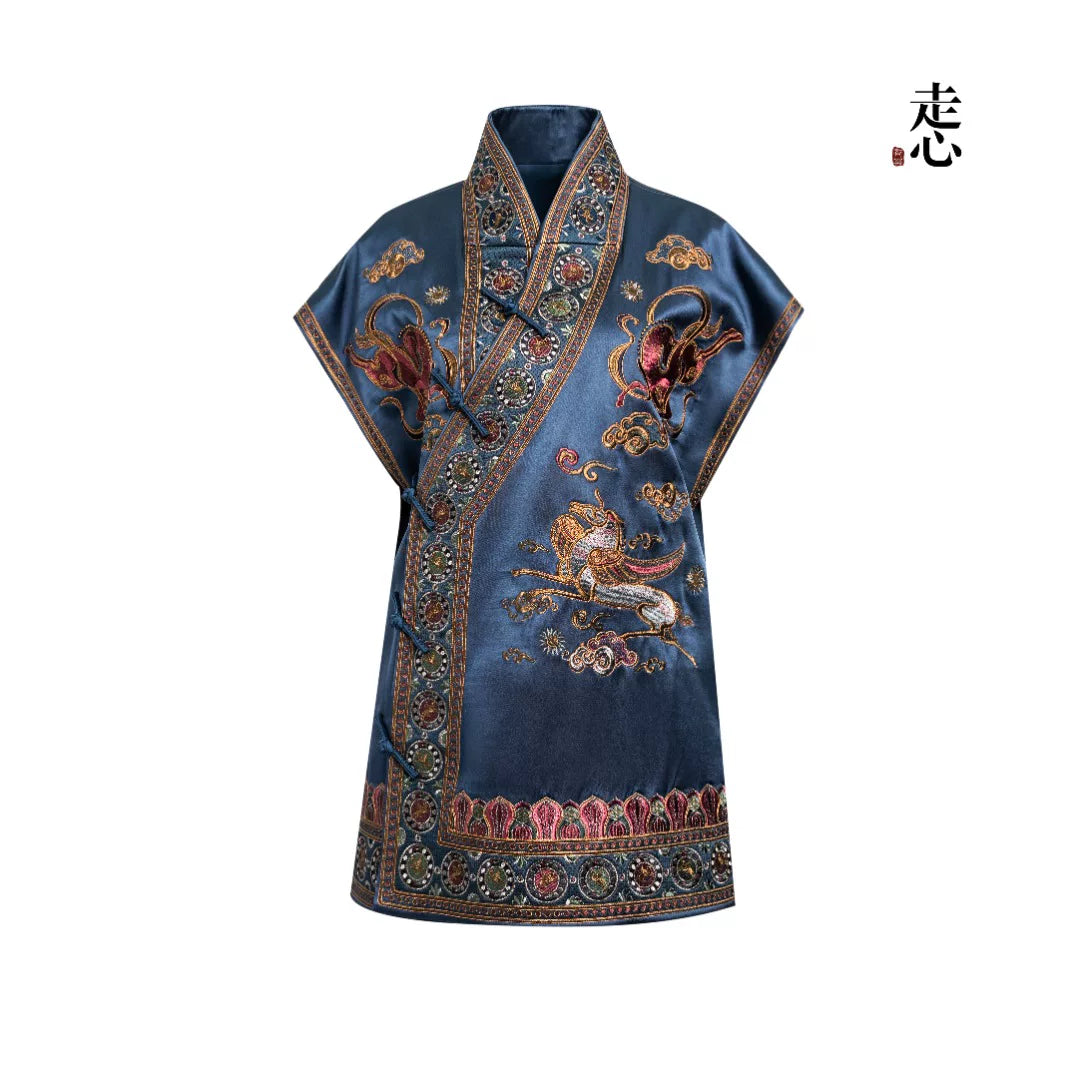 Luxury Dunhuang Pegasus Silk Longline Vest- 26ZMJ6323
