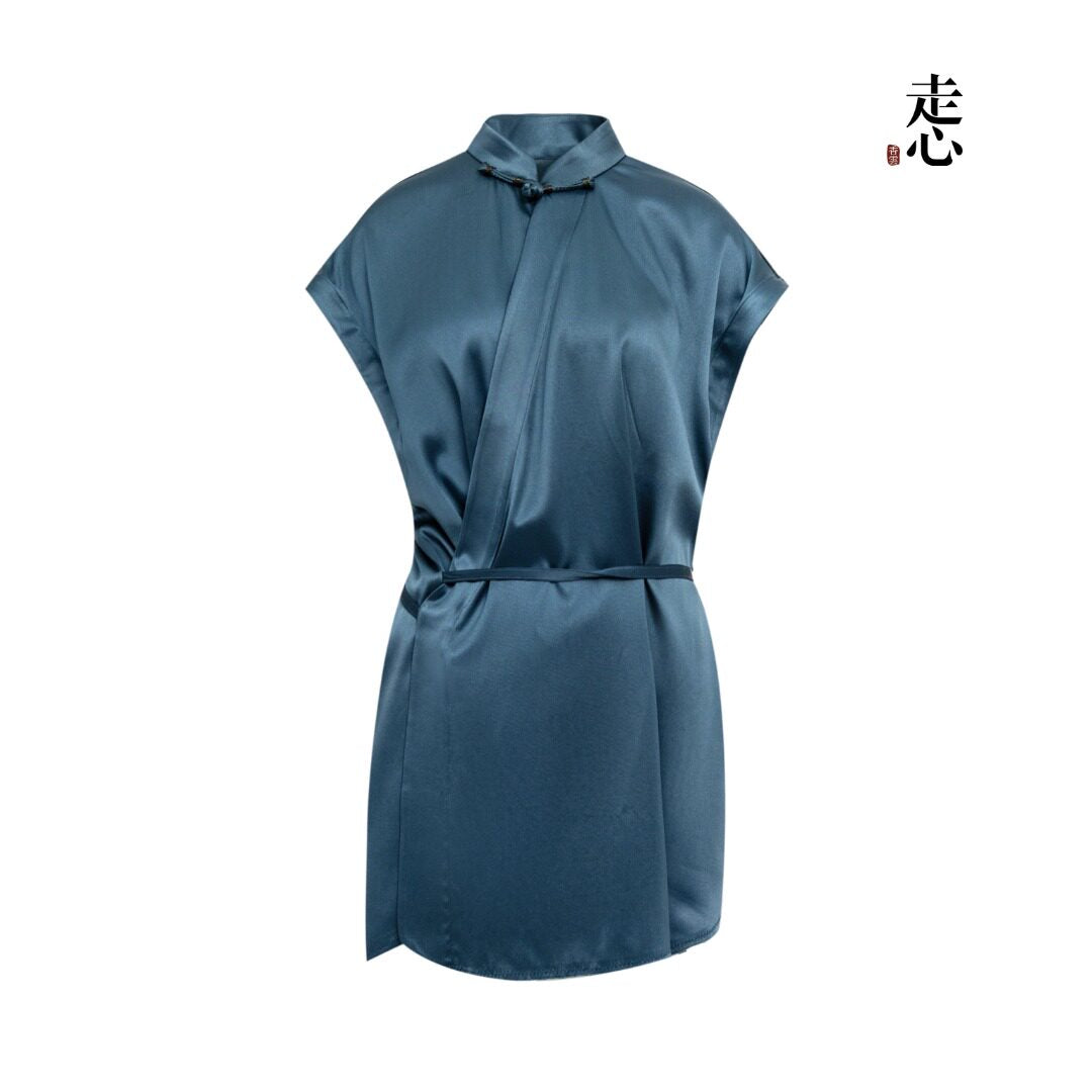 Luxury Heavy Silk Sleeveless Crossover Shirt- 26Y16701