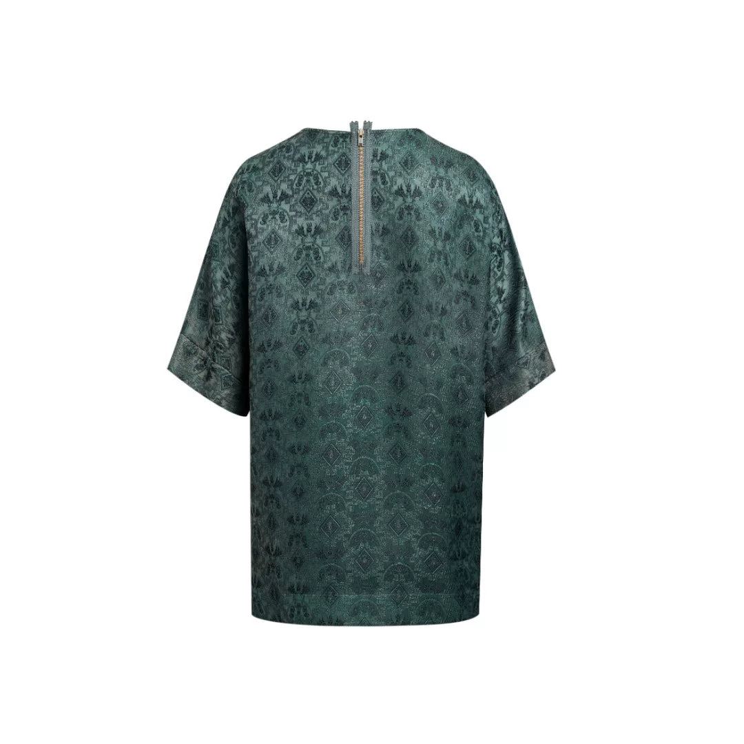 Luxury Teal Dragon Jacquard Silk Tunic-25Z26316229