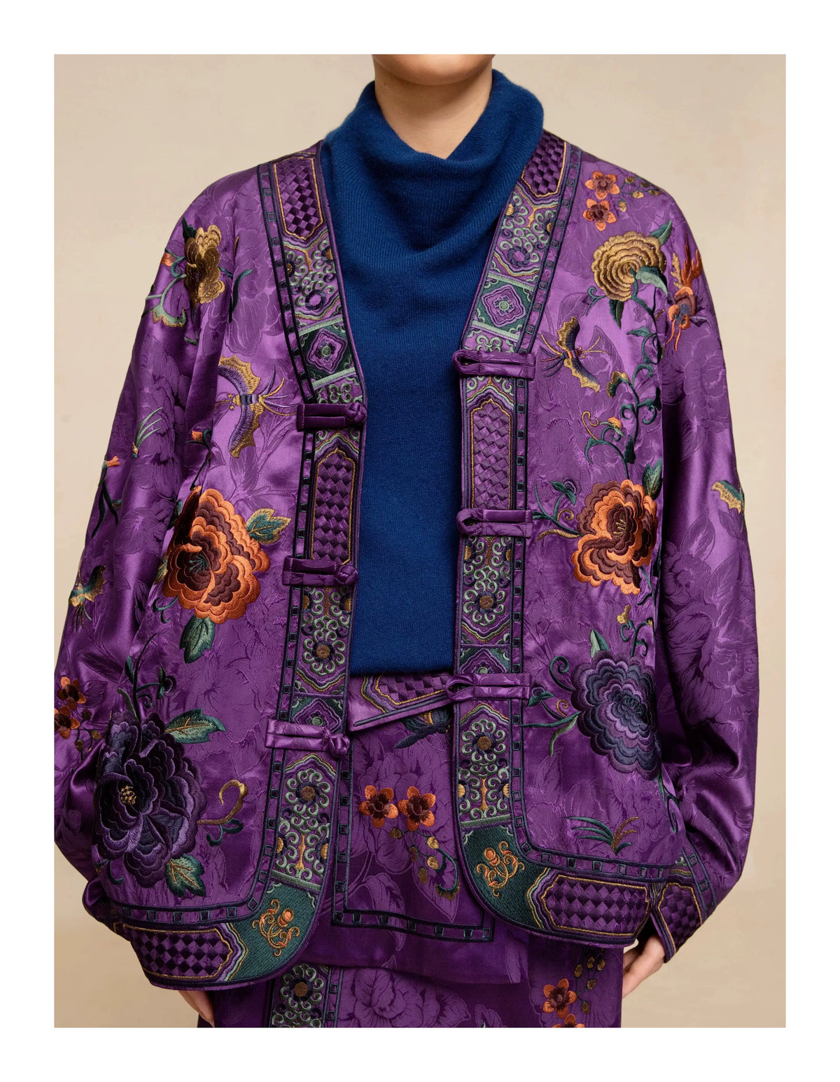 Luxury Imperial Violet Silk Cardigan Jacket-25ZWT5965