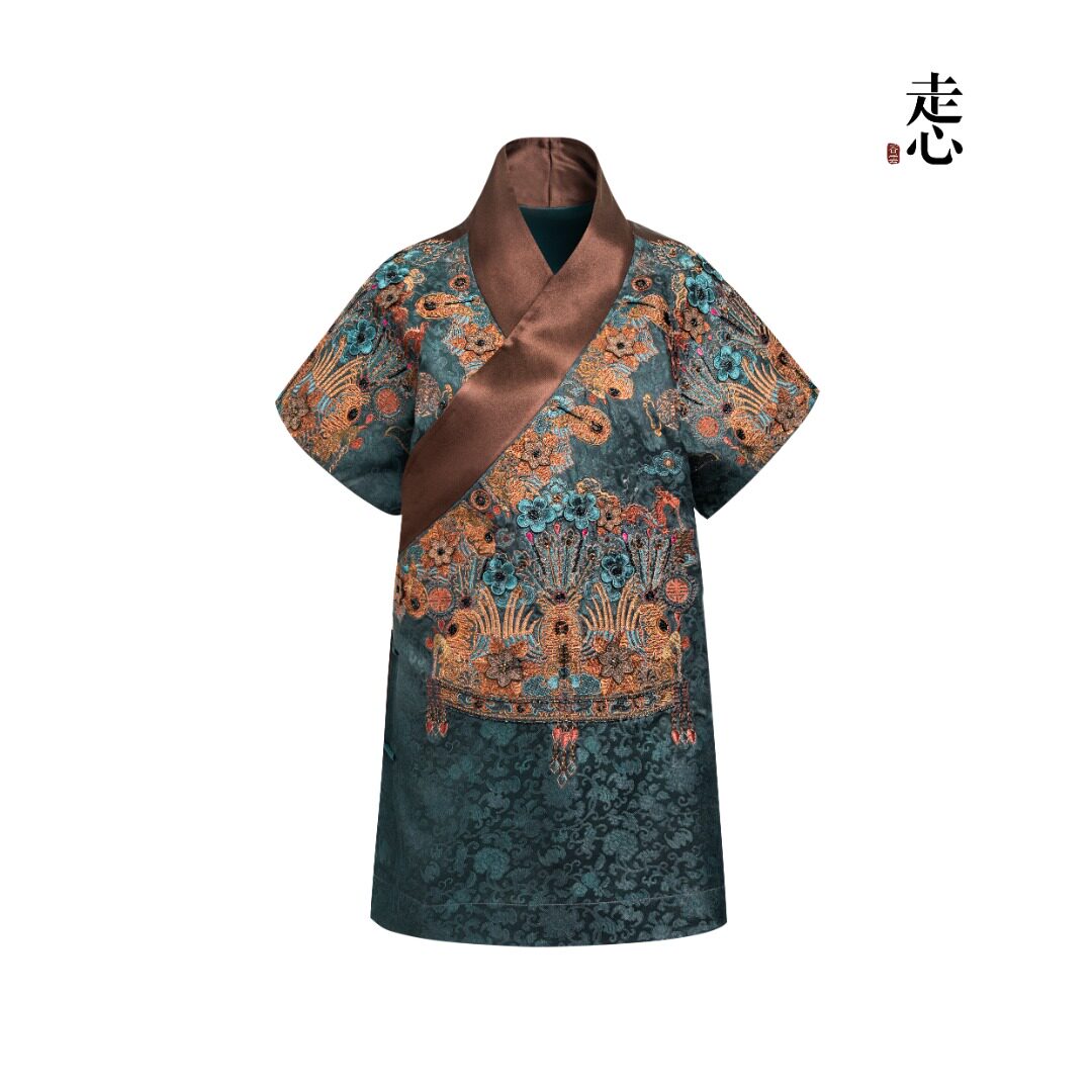 Luxury Peacock Silk Phoenix Coronet Vest-25ZMJ5908