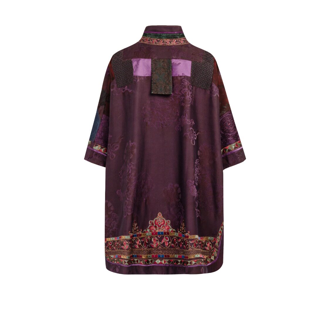 Luxury Dunhuang Silk Cape Coat with Fringe-26Y28621
