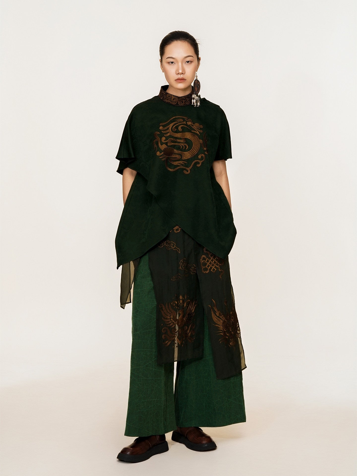 Luxury Phoenix Bronze Silk Wrap Pants-25ZW45F
