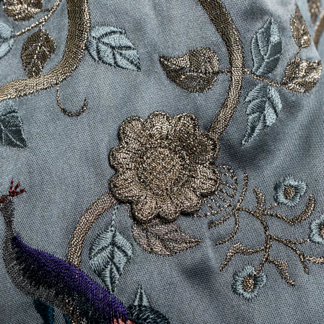 Luxury Celadon Silk Peony Tuxedo Blazer- 26ZWT6705