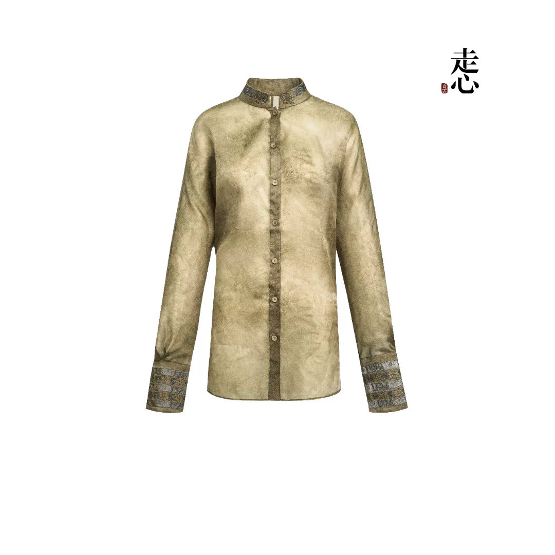 Luxury Green Silk Organza Mandarin Shirt-25ZY51360051