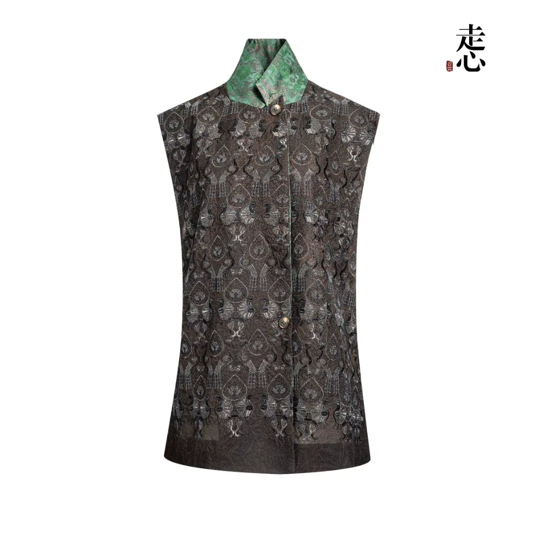 Luxury Jade Collar Song Brocade Vest-25ZYL670-2