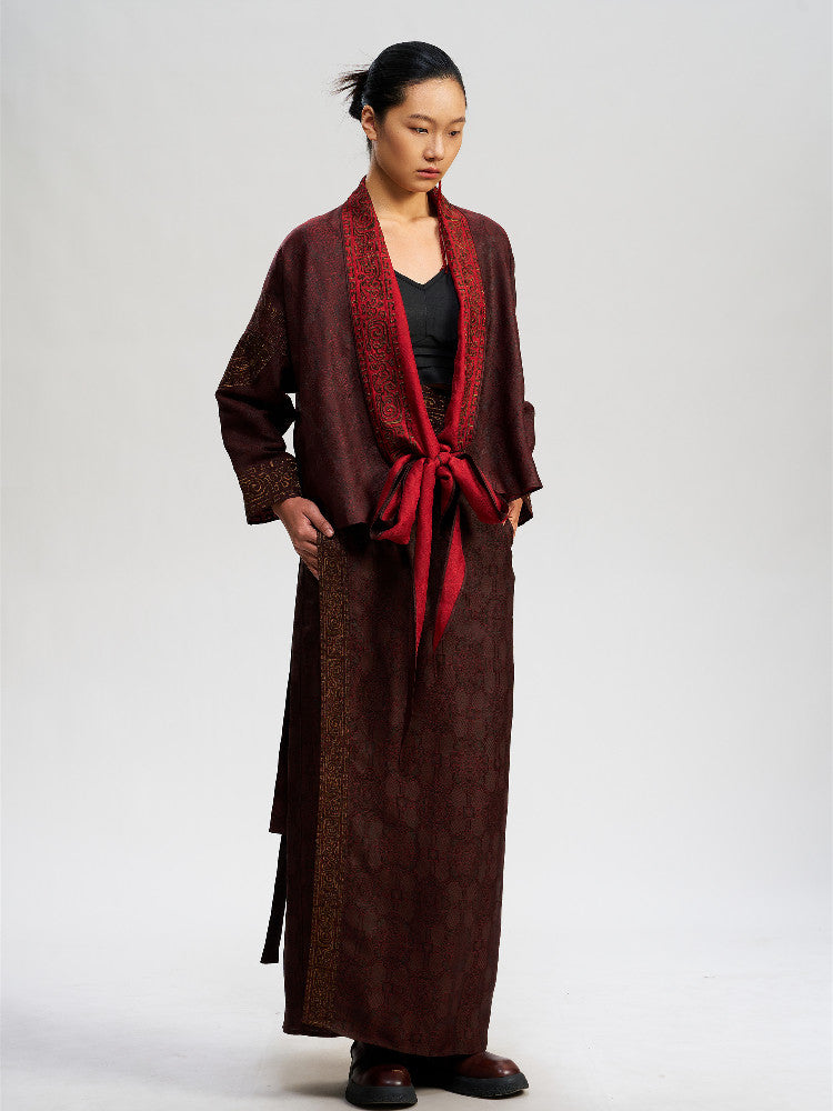 Luxury Silk Embroidered Kimono - Draped Gold Silk Wrap-25ZW35F