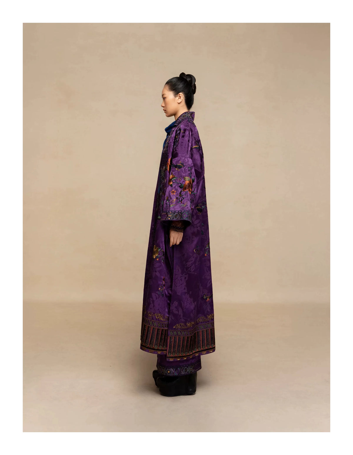 Luxury Imperial Violet Silk Duster Coat-25ZWT6088