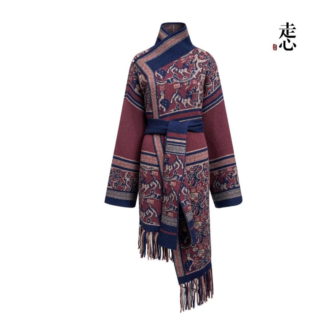 Luxury 1200g Cashmere Jacquard Robe Coat-25ZX2532-1