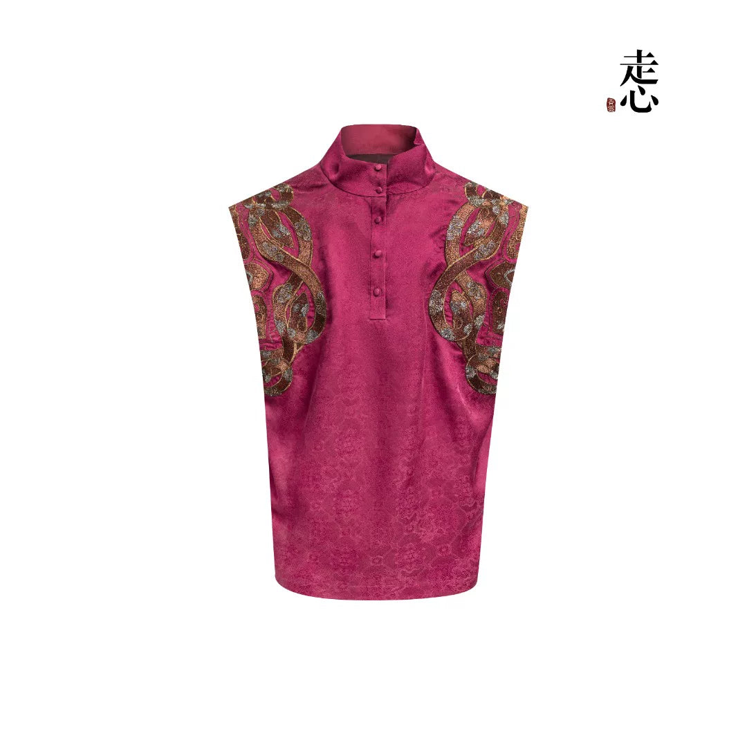Luxury Emerald Silk Brocade Mandarin Vest-25ZW64F