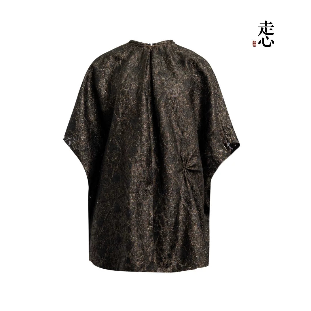Luxury Black Gold Silk Luo Tunic Top-26M66166