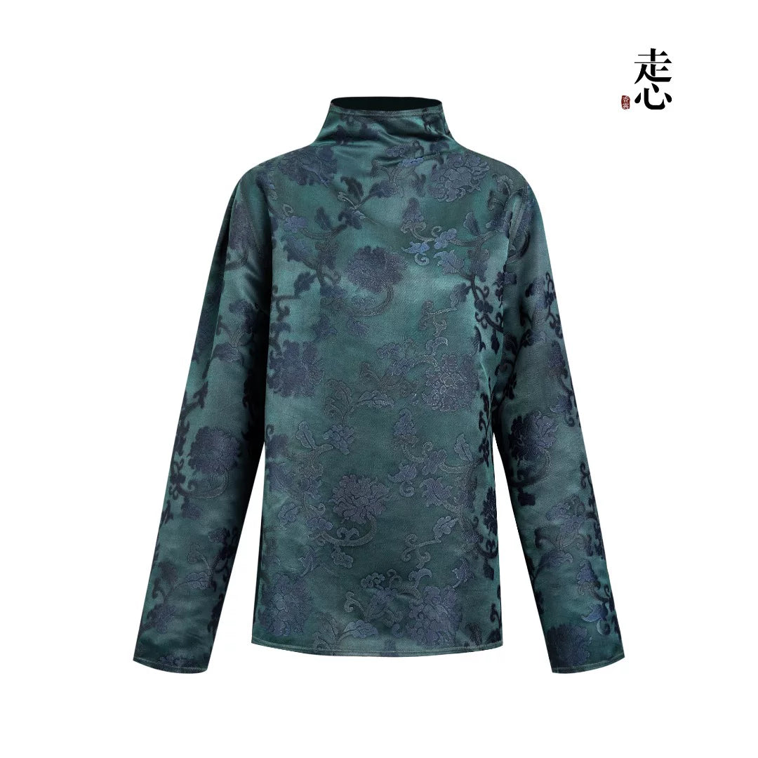 Luxury Green Song Brocade Silk Shirt-25Z26316429