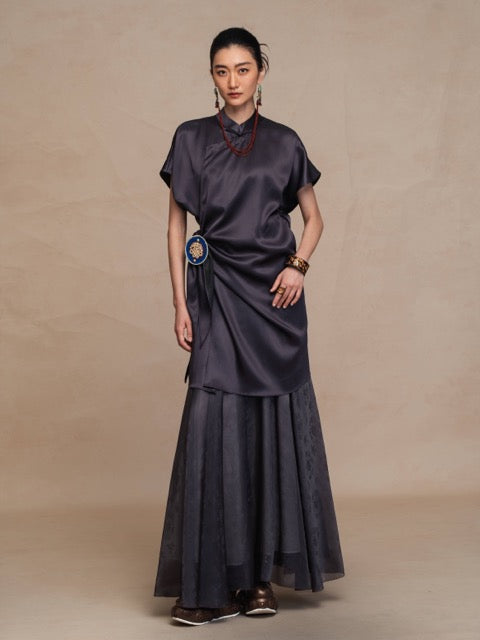 Luxury Lavender Heavy Silk Midi Dress-26M66139