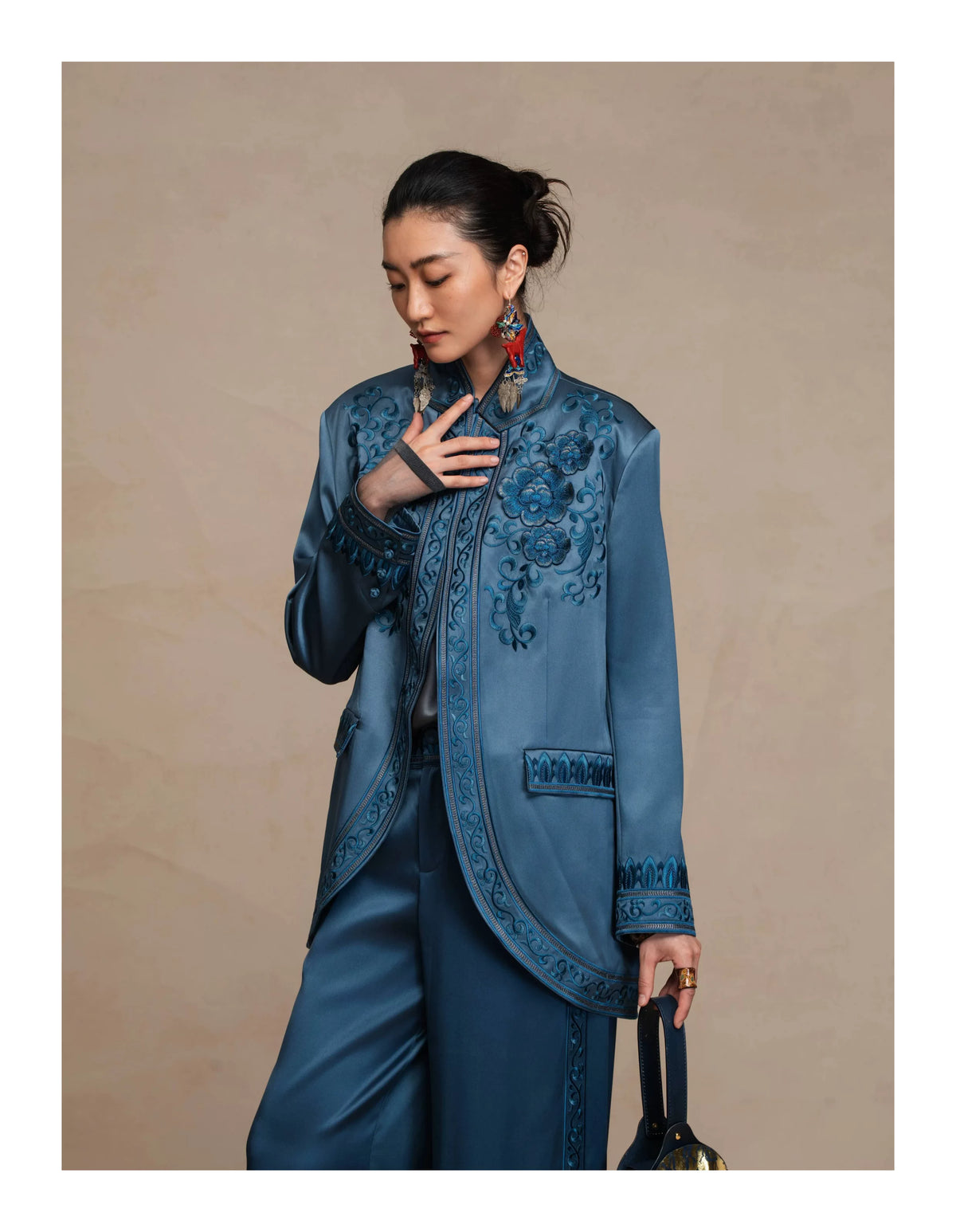 Luxury 60 Momme Silk Phoenix Tuxedo Blazer- 26ZWT6667