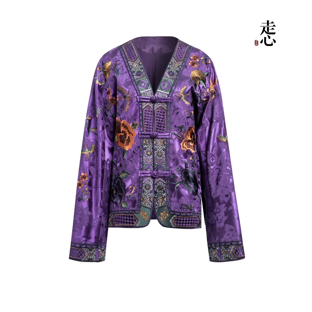 Luxury Imperial Violet Silk Cardigan Jacket-25ZWT5965
