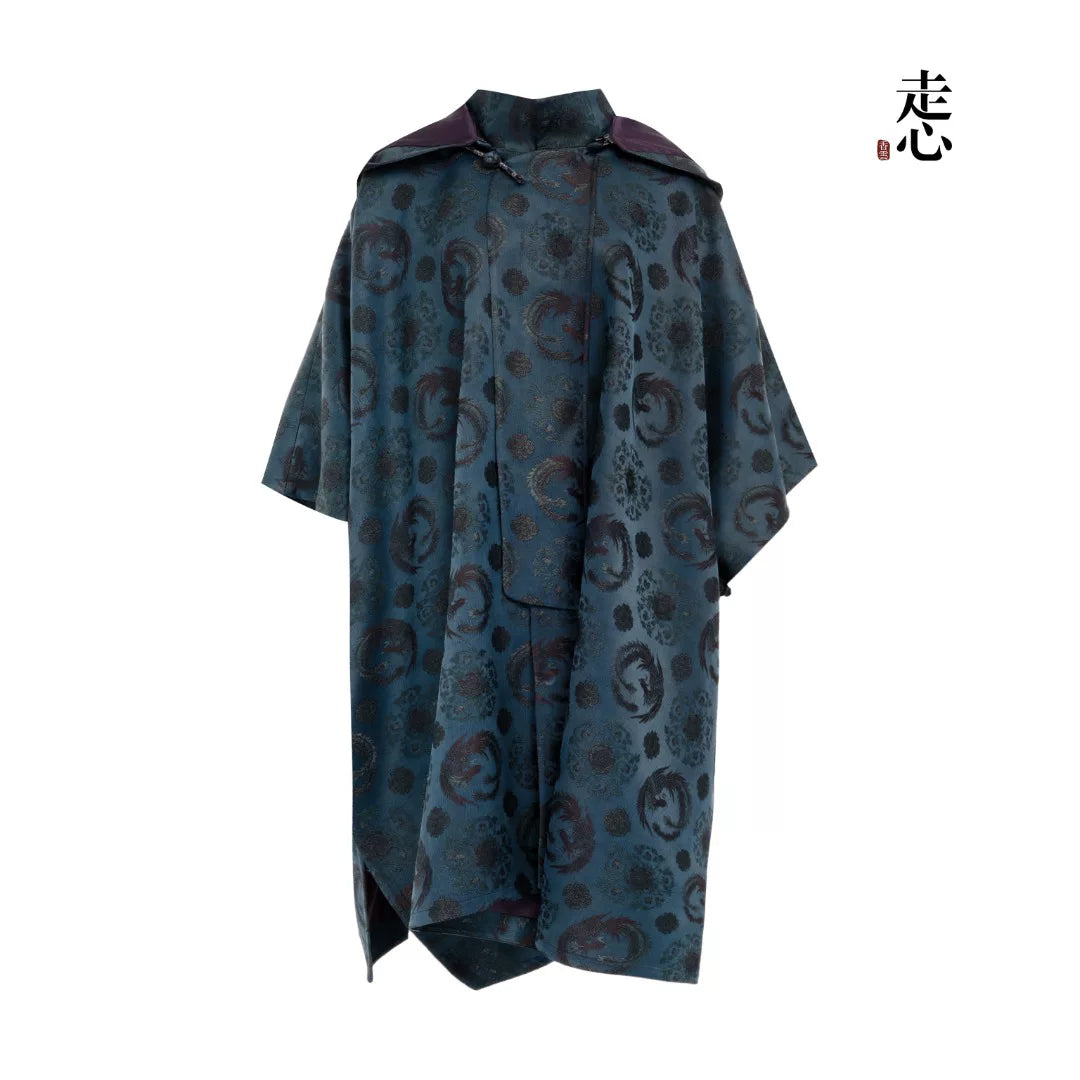 Luxury Blue Song Brocade Hooded Cape-26Y25501