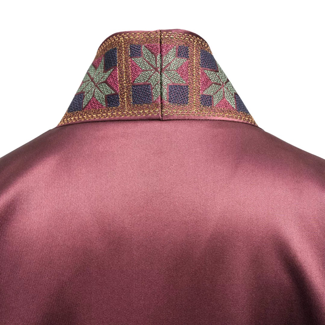 Luxury Bronze Heavy Silk Octagram Maxi Coat-25ZWT6101