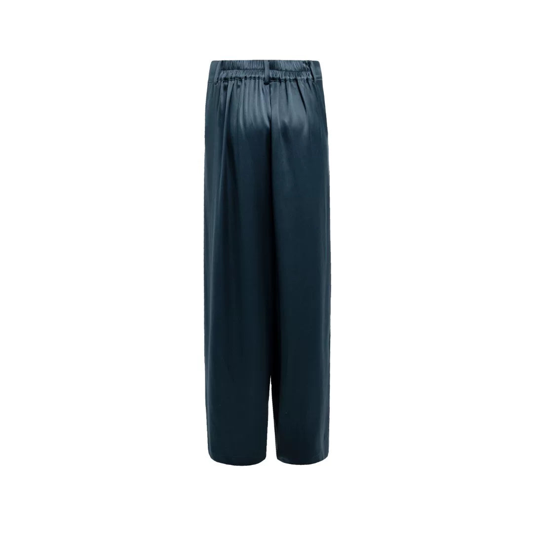 Luxury Navy Silk Phoenix Wide-Leg Pants- 26ZKZ6734