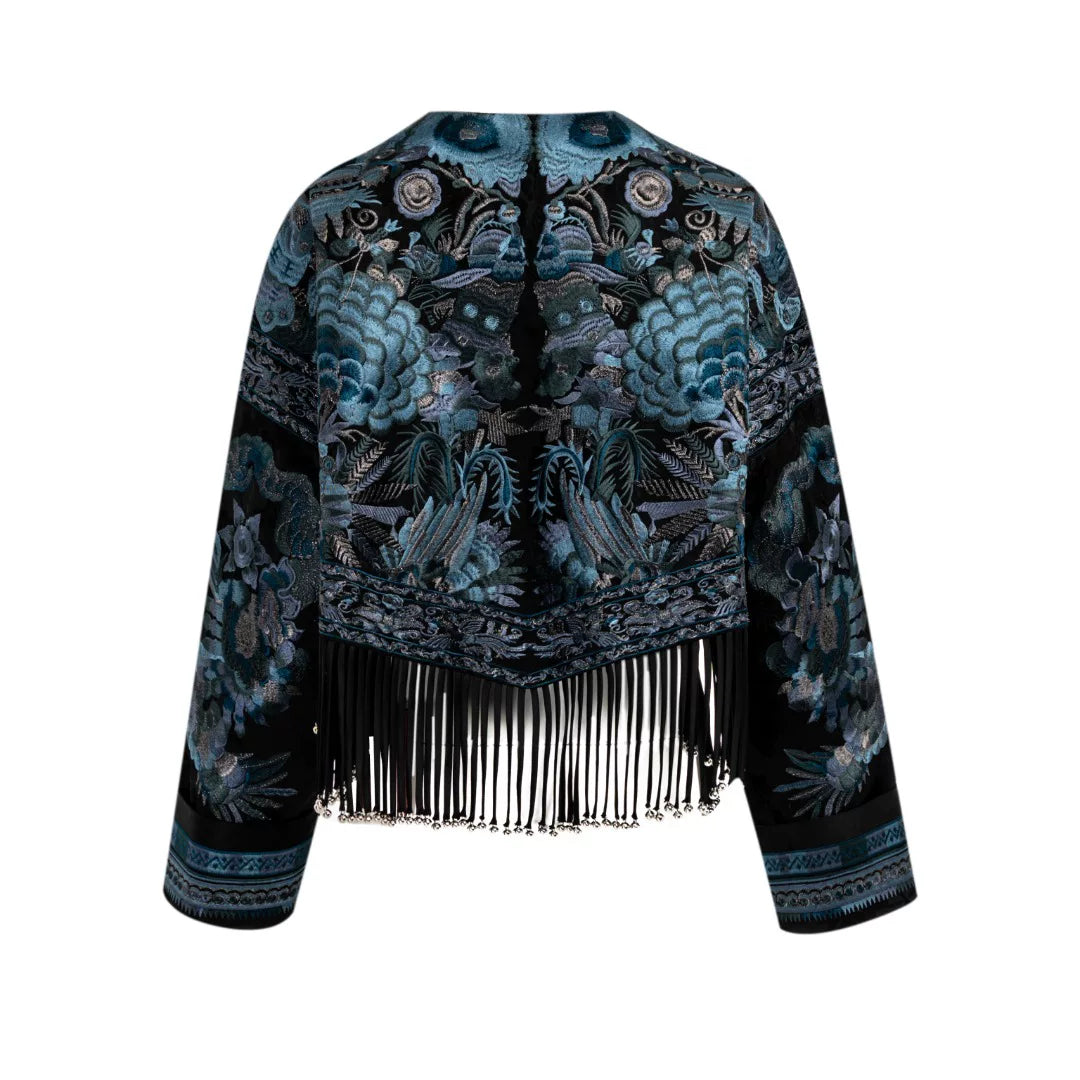 Luxury Black Luoyue Silk Fringe Jacket-26Z146M