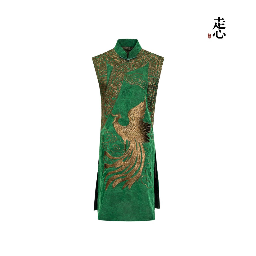 Heritage Xiangyun Silk Cheongsam Dress – Phoenix Silver Embroidery & Crackle Pattern | Zouxin Silk