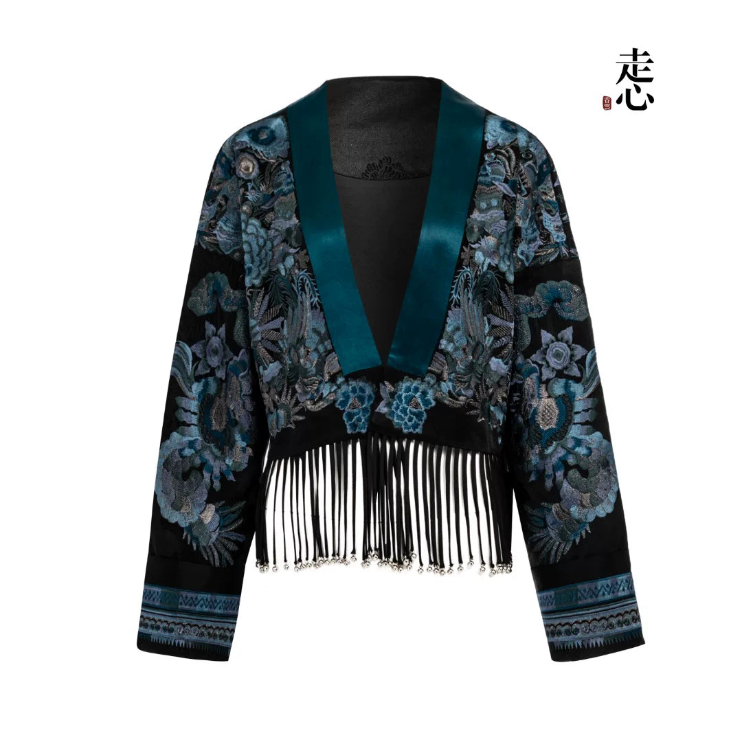 Luxury Black Luoyue Silk Fringe Jacket-26Z146M