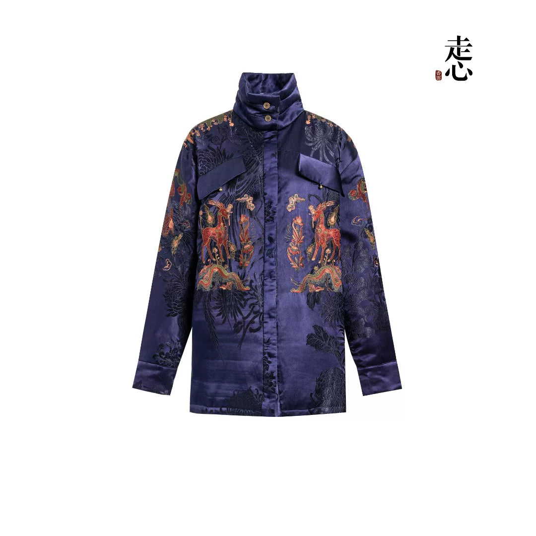 Luxury Blue Silk Deer Utility Jacket-24Z45901/24Z36091