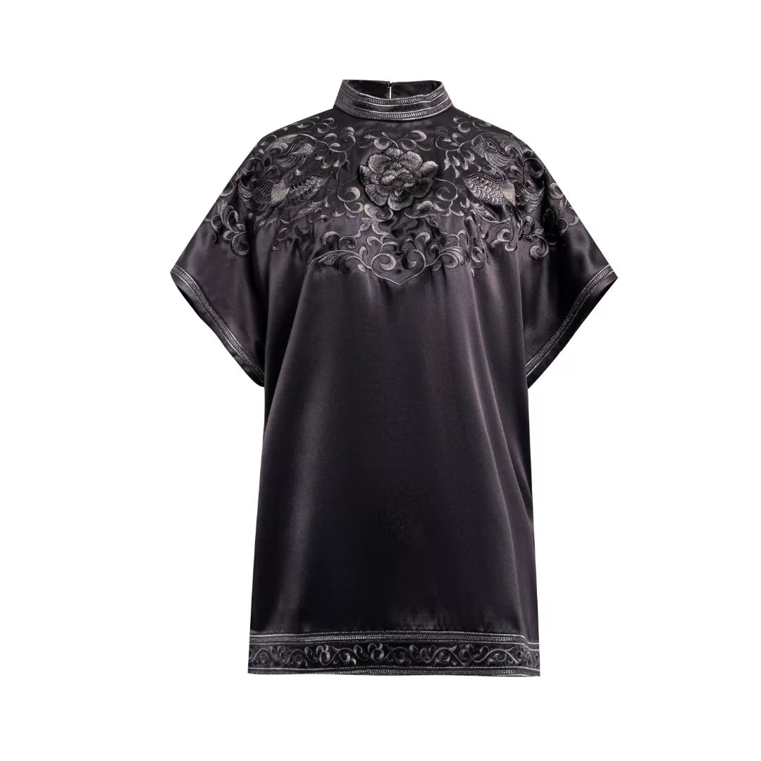 Luxury 60 Momme Silk Phoenix Top- 26ZCS6670