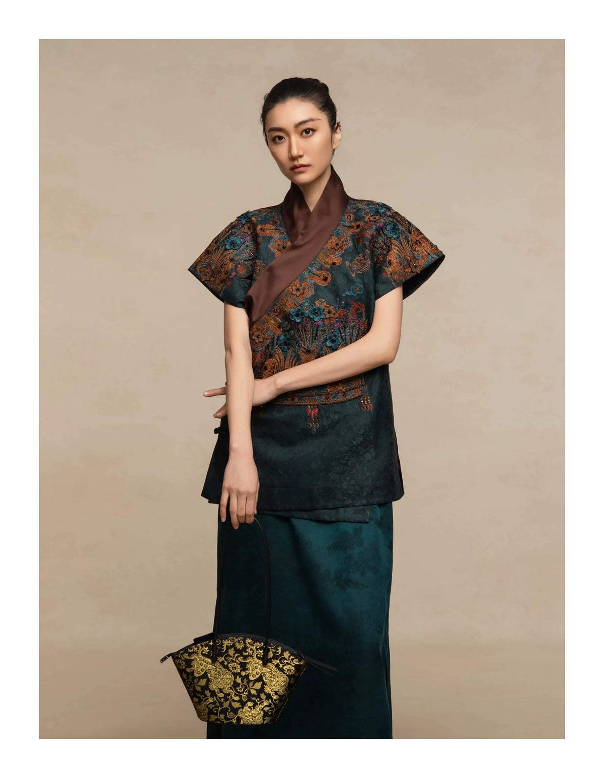 Luxury Peacock Silk Phoenix Coronet Vest-25ZMJ5908