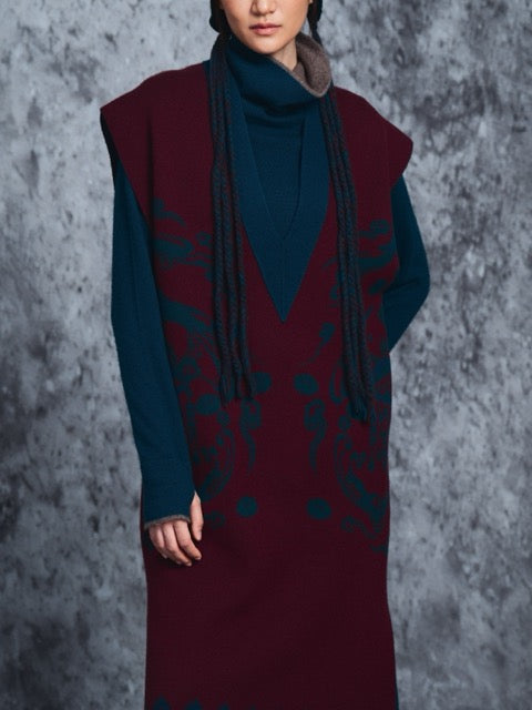 Luxury 665g Red Parasol Cashmere Dress-26ZX2630