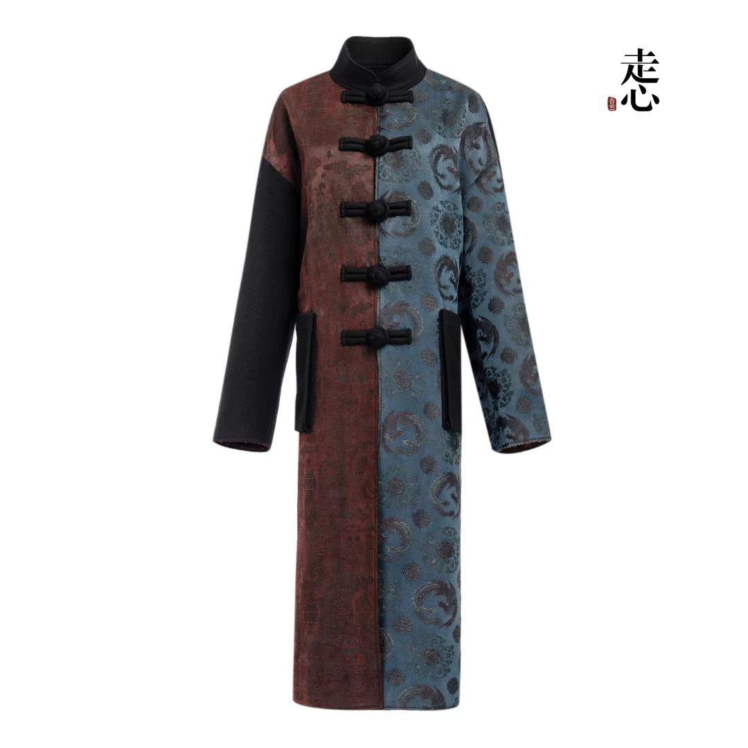 Luxury Blue Song Brocade Maxi Trench Coat-26Z26418919