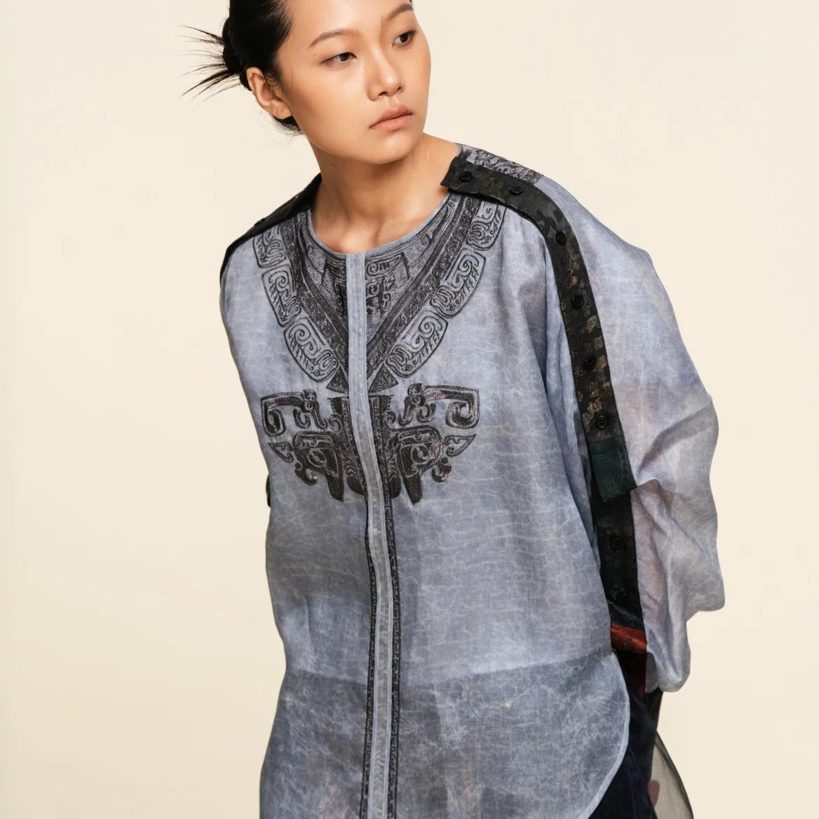 Luxury Bronze Verdigris Silk Pullover Top-25ZYL668