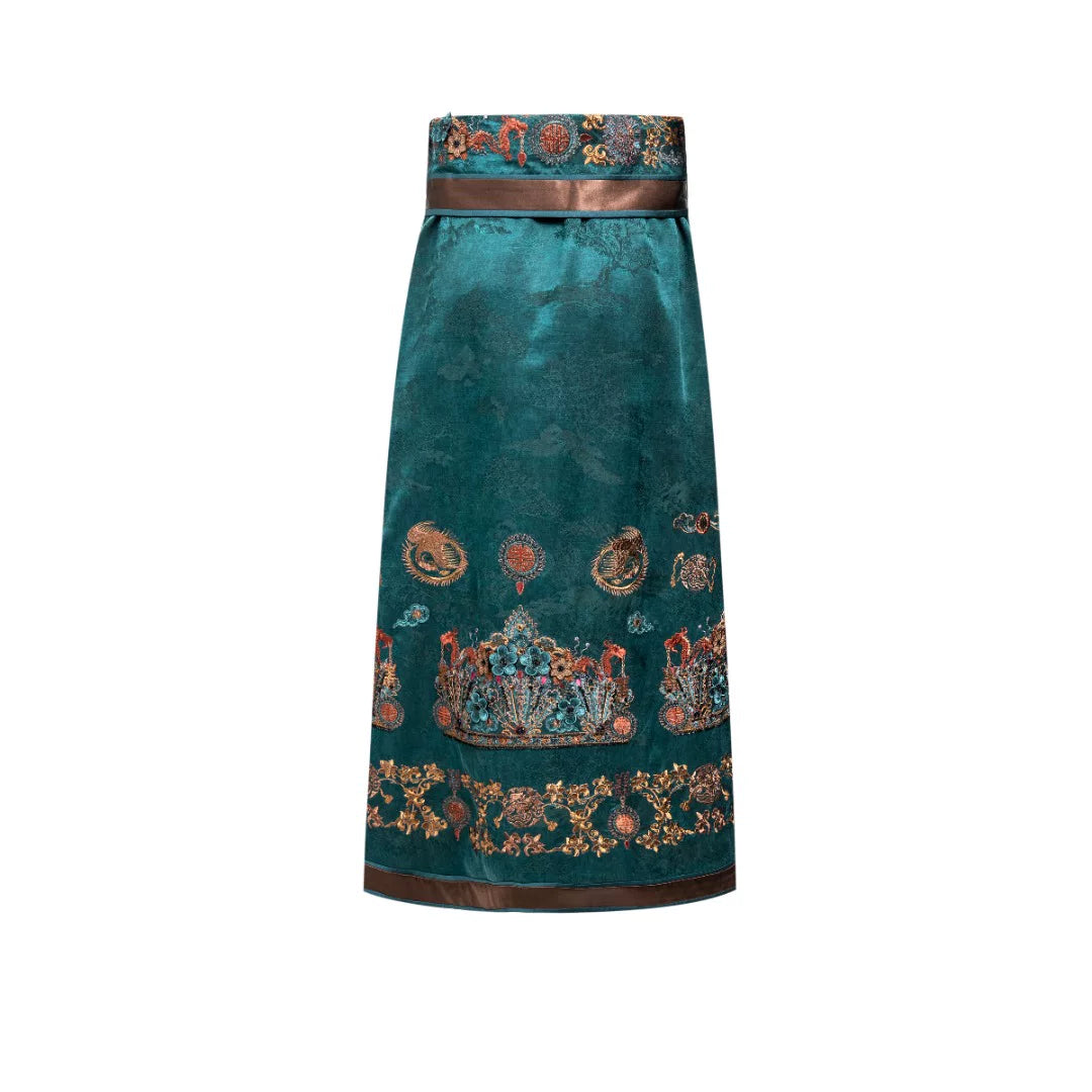 Luxury Peacock Silk Phoenix Coronet Skirt-25ZDQ5790