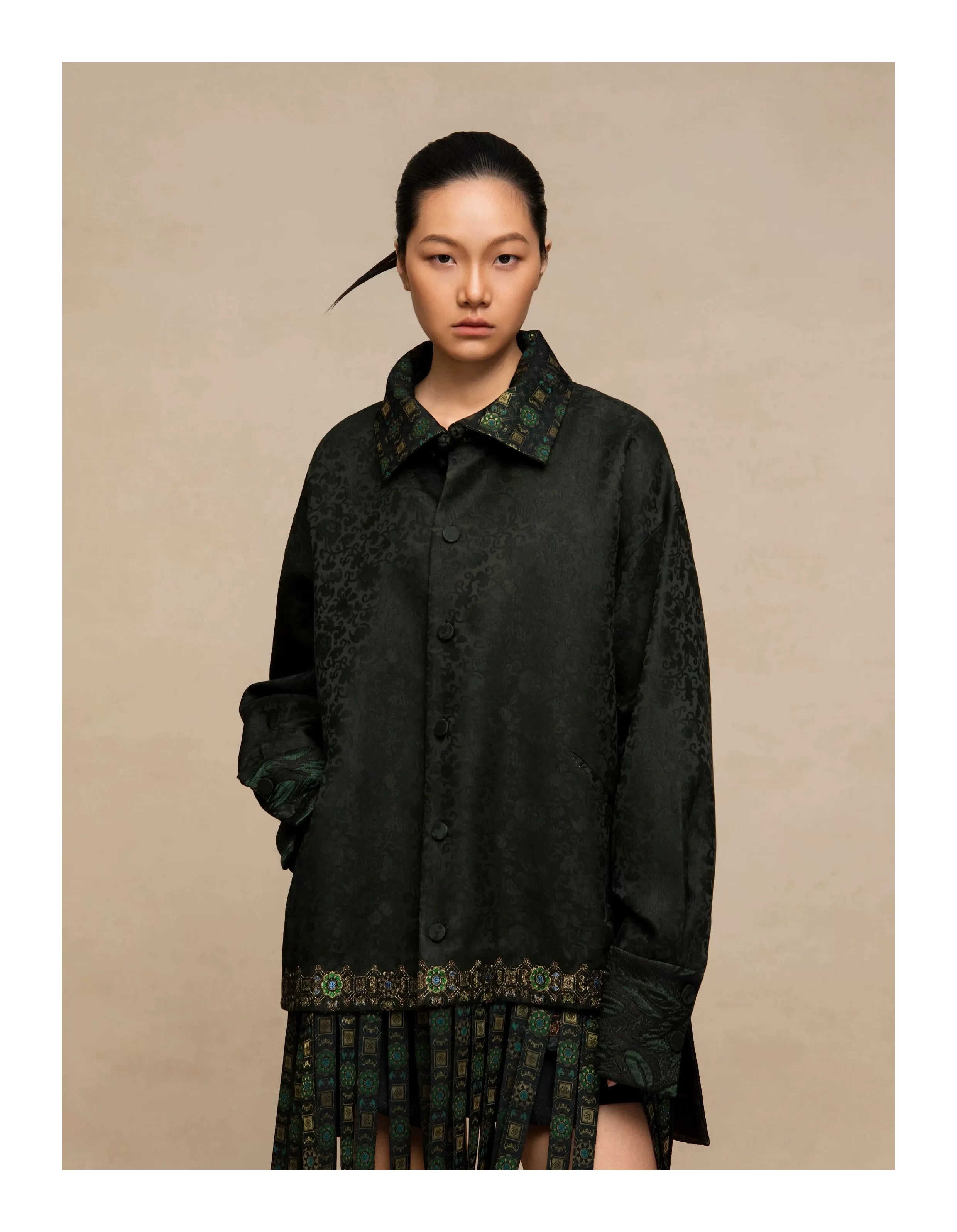 Luxury Vermilion Song Brocade Fringe Jacket-25Z25501