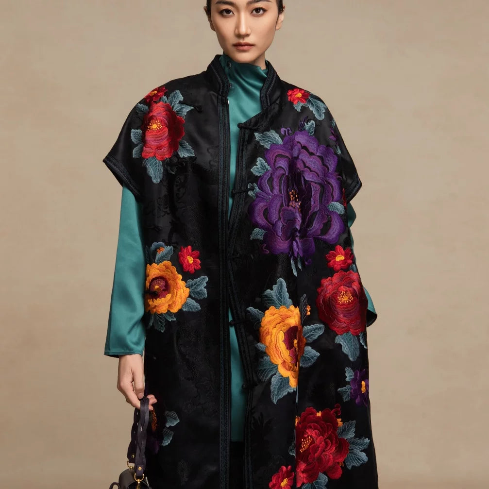 Luxury Peony Silk Cheongsam Vest Robe- 26ZLY6218