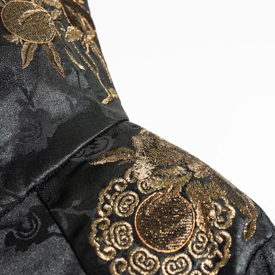 Luxury Black Gold Silk High-Neck Shirt-24Z28601