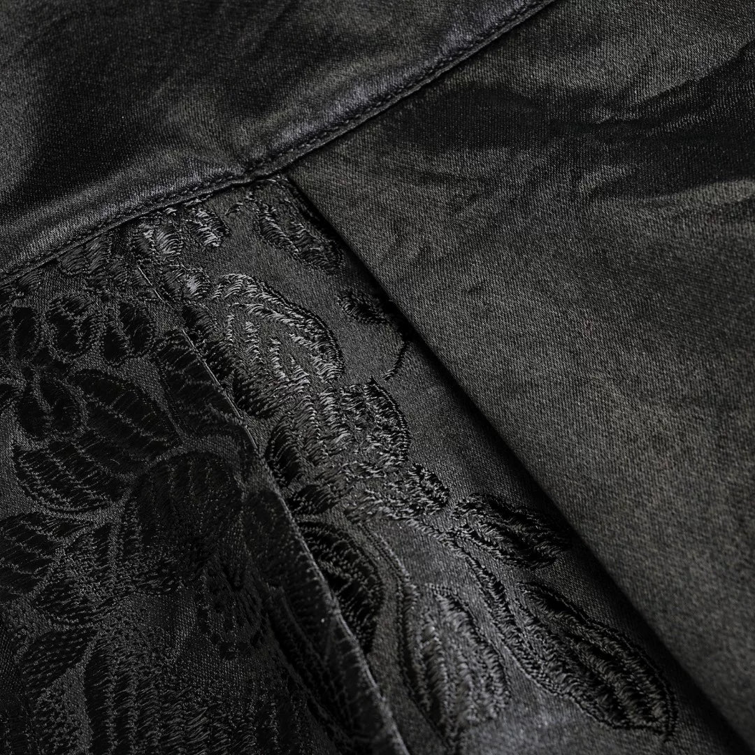 Luxury Black Luoyue Silk Drop Crotch Pants-26Z143M