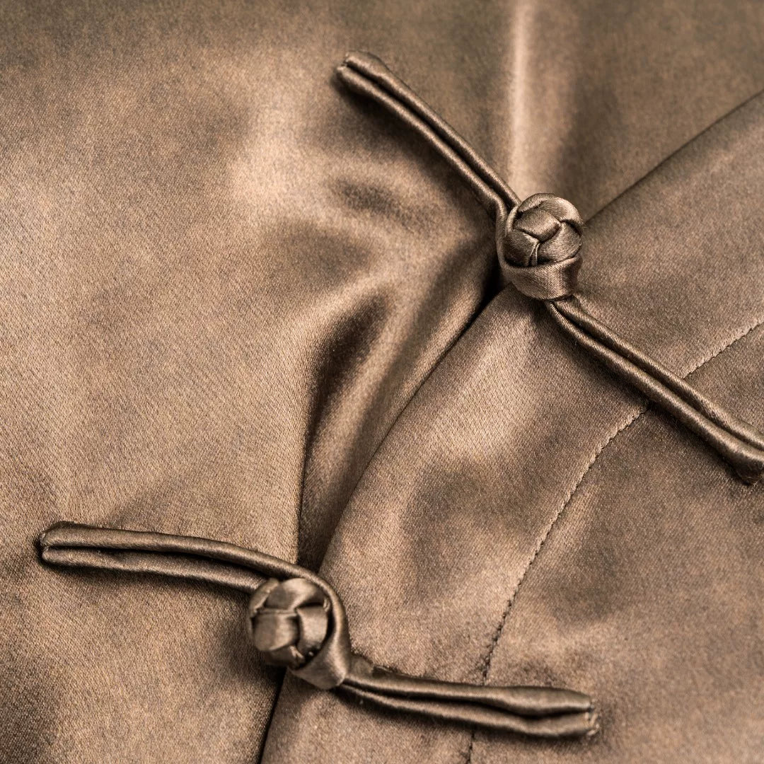Luxury Gold Silk Mandarin Cardigan Coat-25Z26216889
