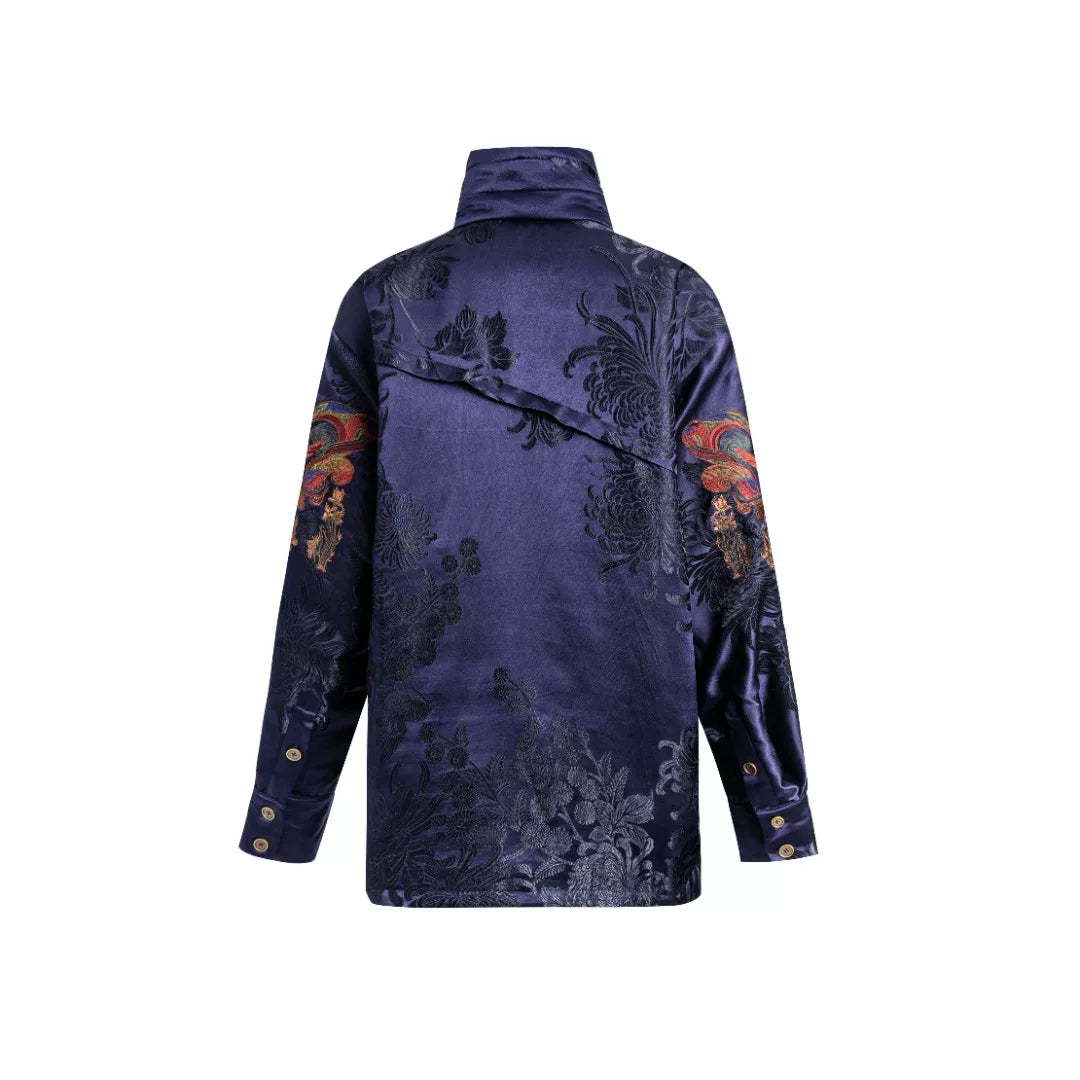 Luxury Blue Silk Deer Utility Jacket-24Z45901/24Z36091