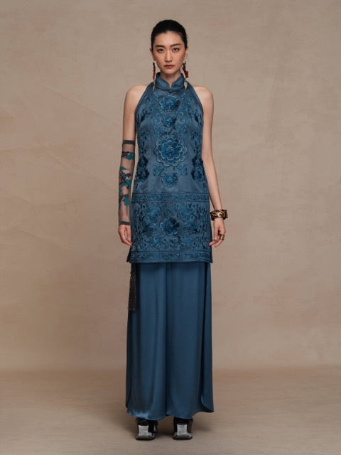 Luxury 60 Momme Silk Halter Phoenix Dress- 26ZLY6703