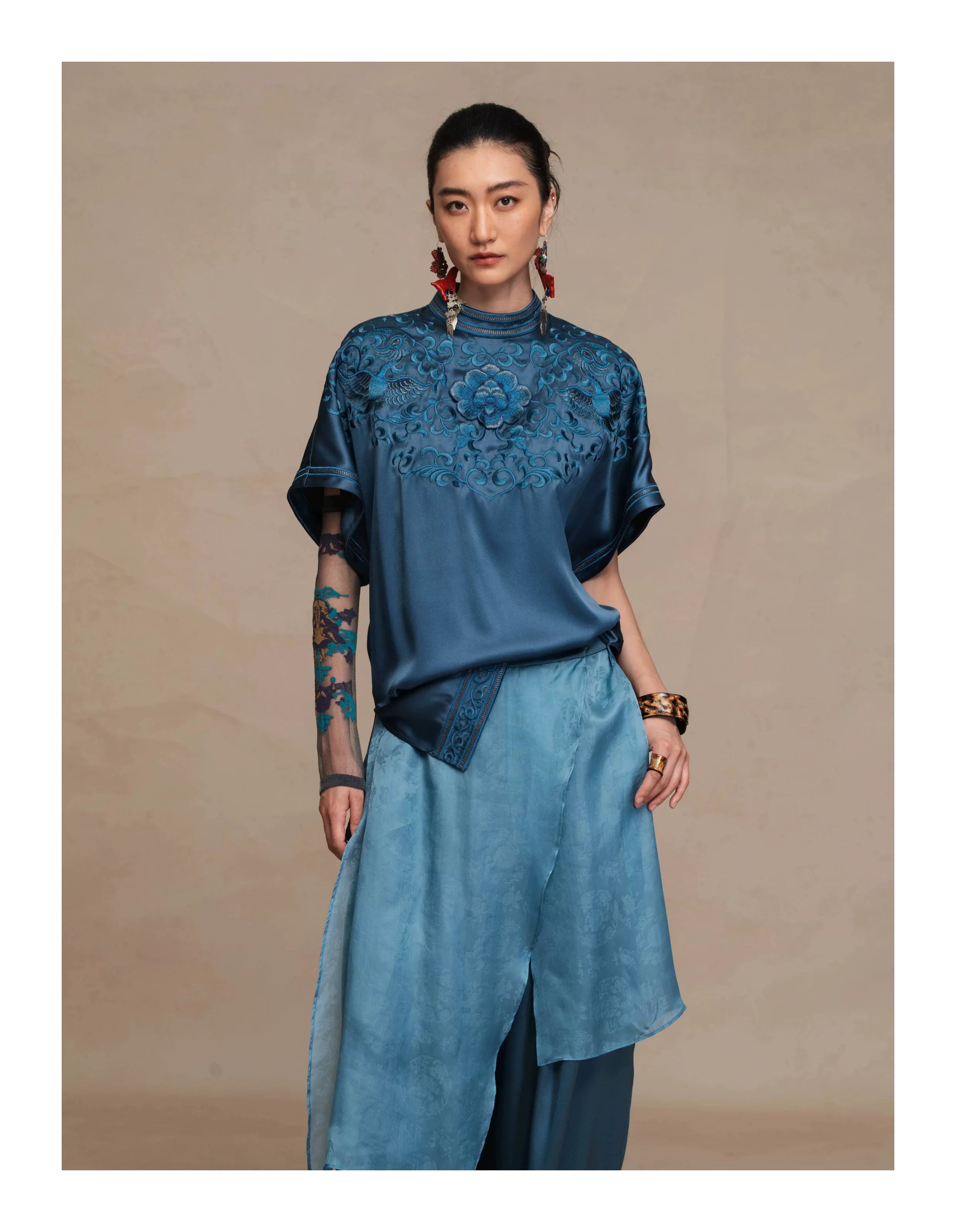 Luxury 60 Momme Silk Phoenix Top- 26ZCS6670