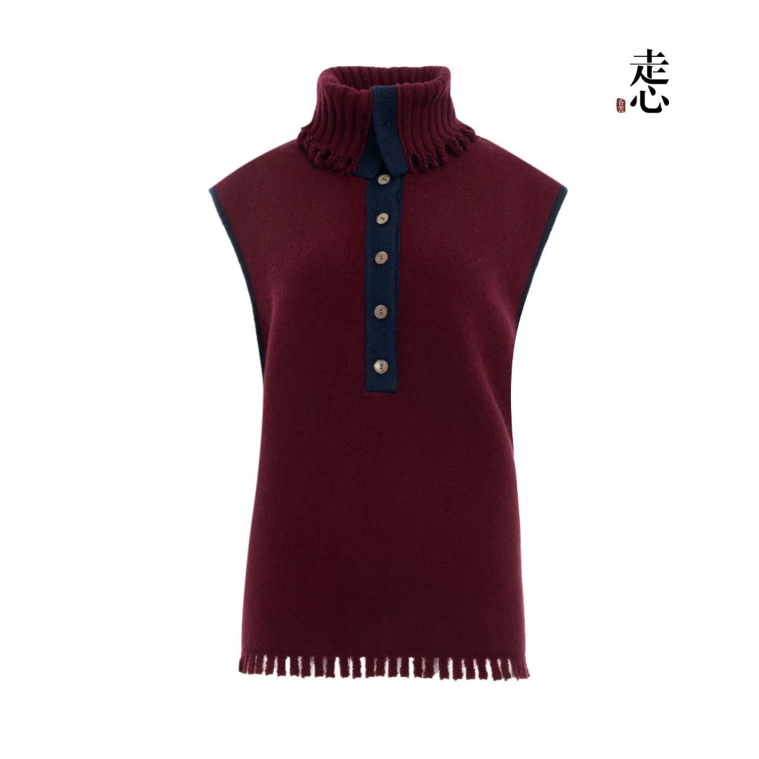 Luxury 410g Purple Cashmere Turtleneck Vest-26ZX2617