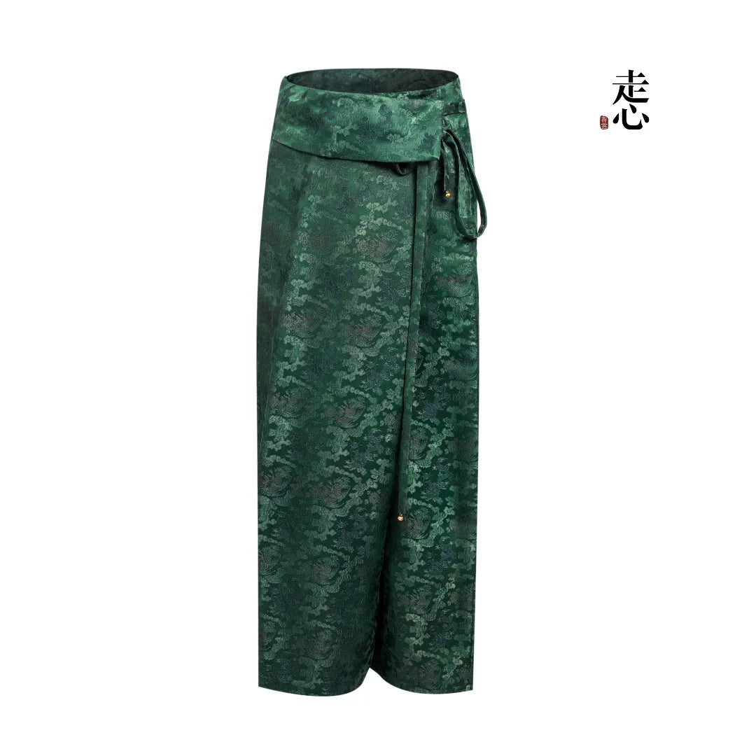 Luxury Jade Heavy Silk Wrap Palazzo Pants-25ZX9194
