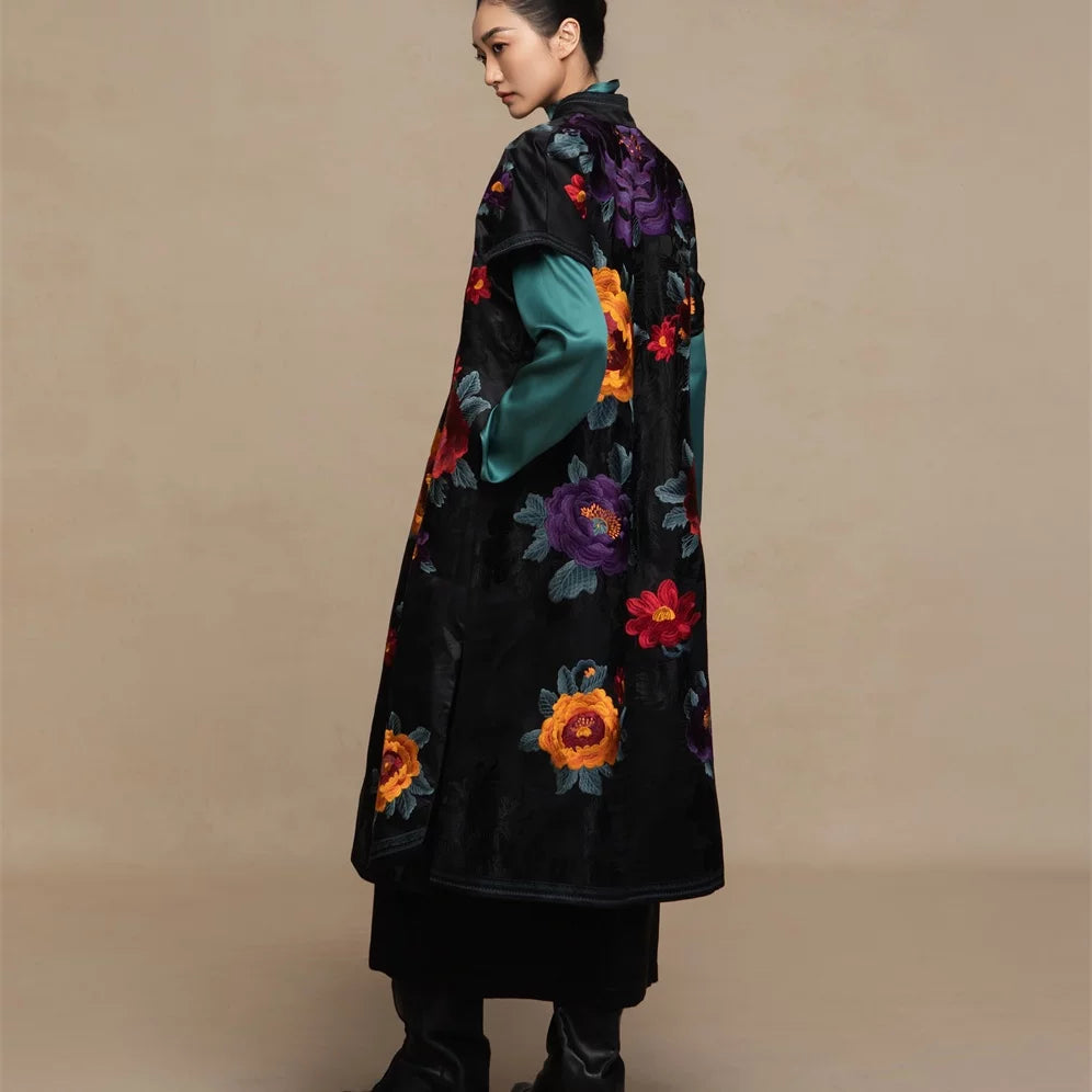 Luxury Peony Silk Cheongsam Vest Robe- 26ZLY6218