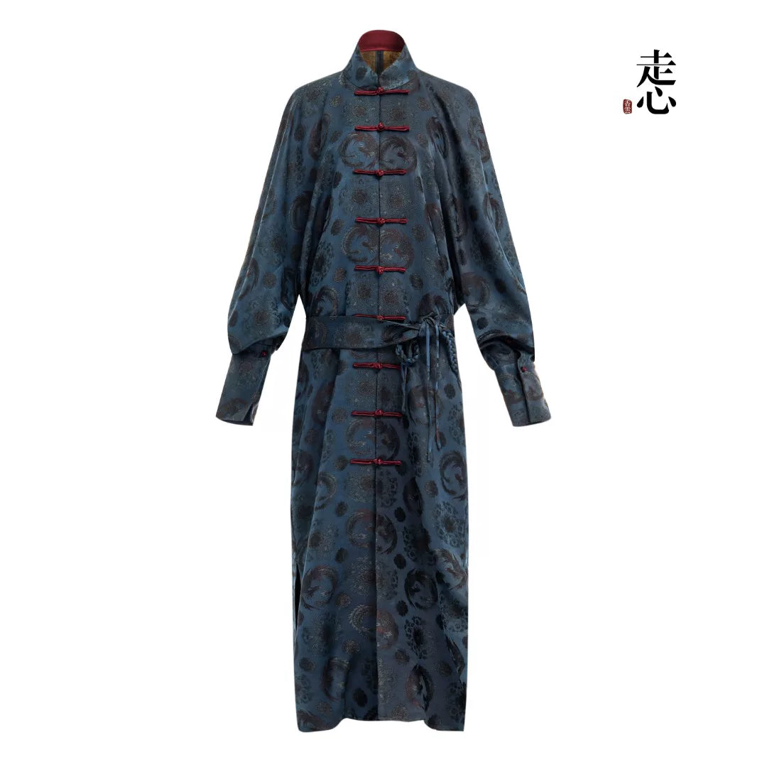 Luxury Blue Song Brocade Maxi Trench Coat-26Z2H118019