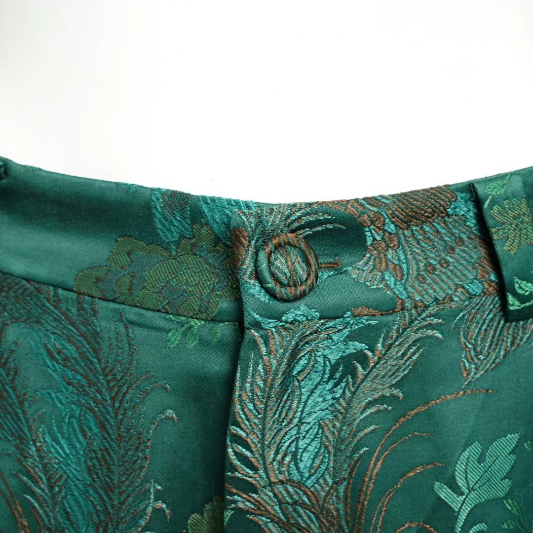 Luxury Emerald Song Brocade Silk Pants-25Y08301
