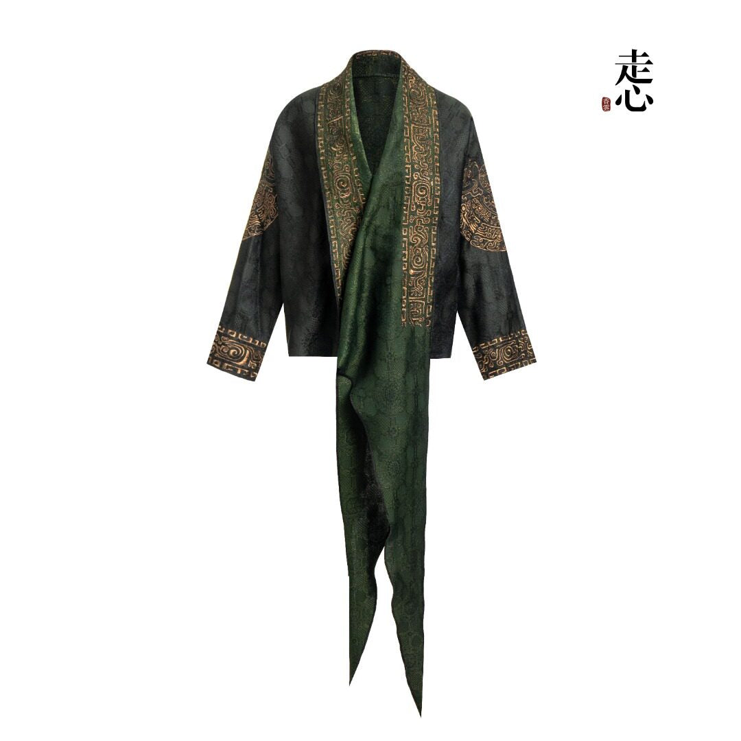Luxury Silk Embroidered Kimono - Draped Gold Silk Wrap-25ZW35F