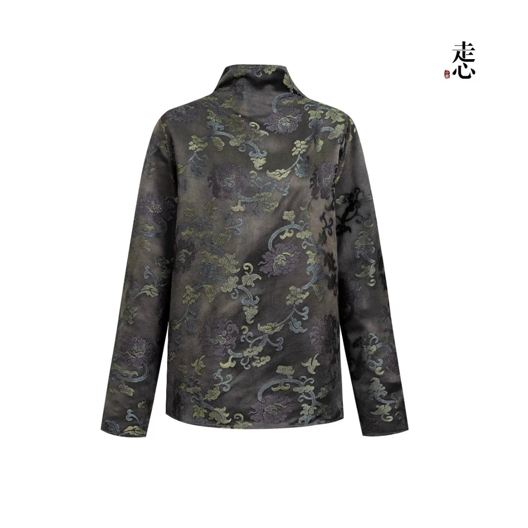 Luxury Green Song Brocade Silk Shirt-25Z26316429