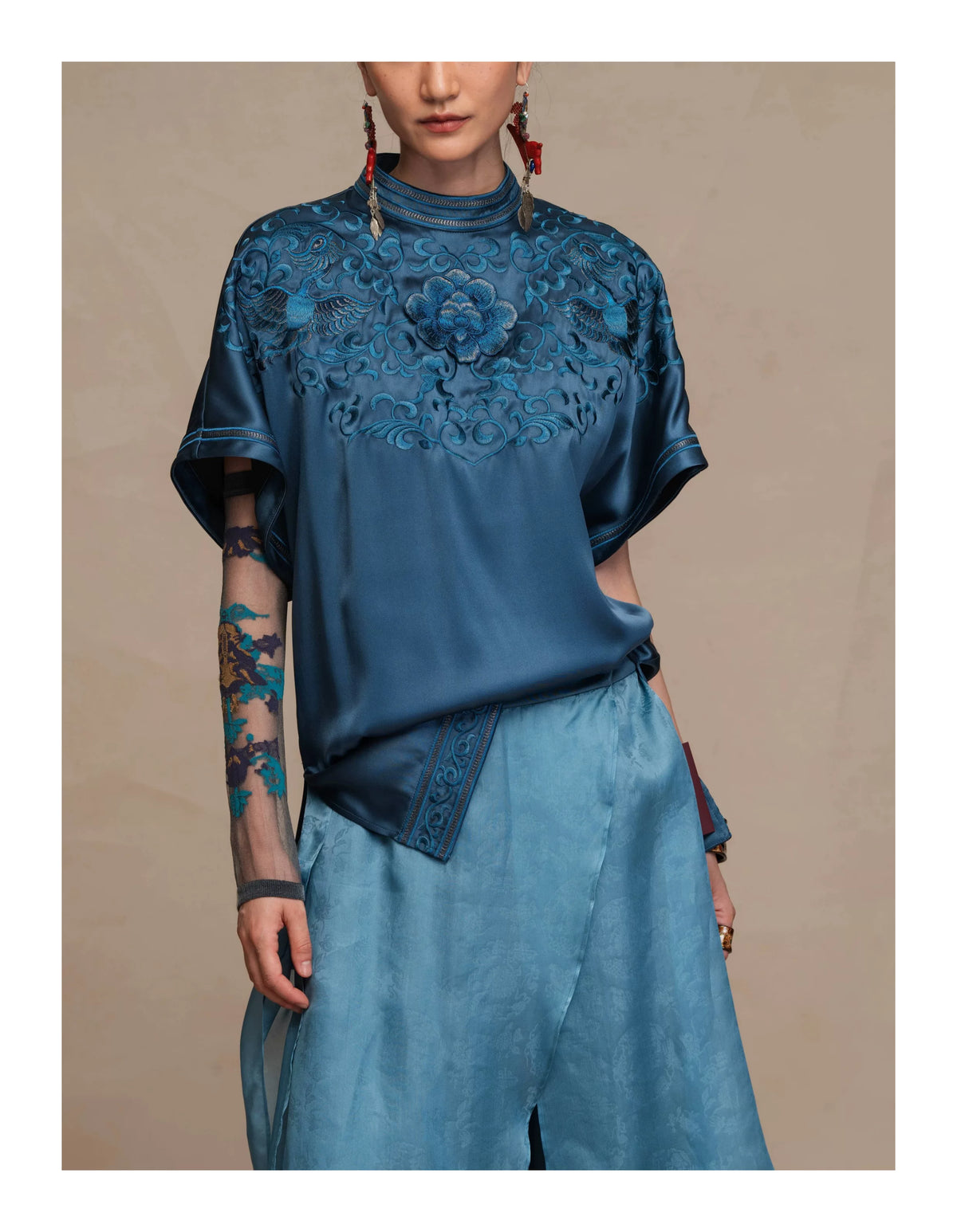 Luxury 60 Momme Silk Phoenix Top- 26ZCS6670