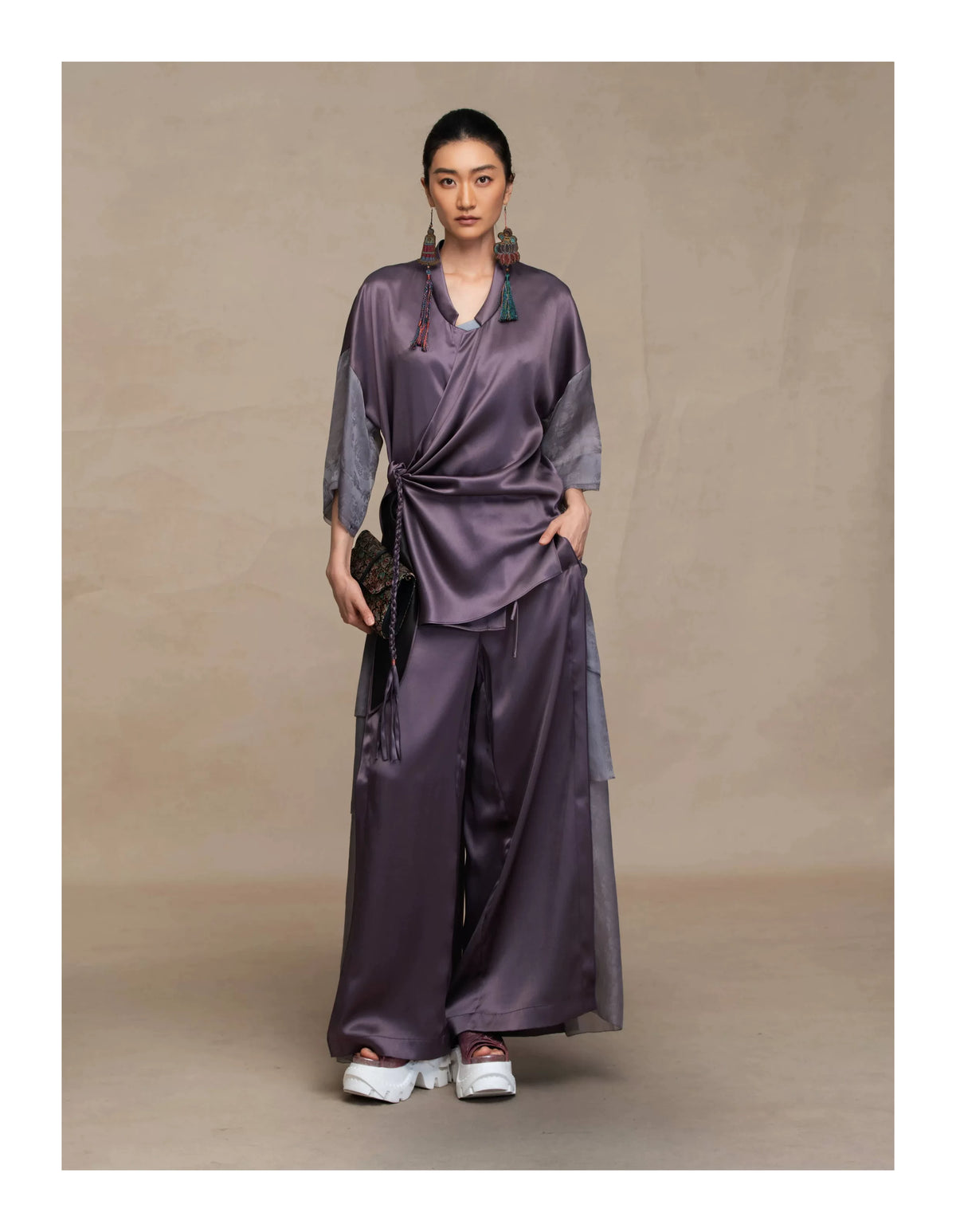 Luxury Spliced Silk Palazzo Pants- 26Y07901