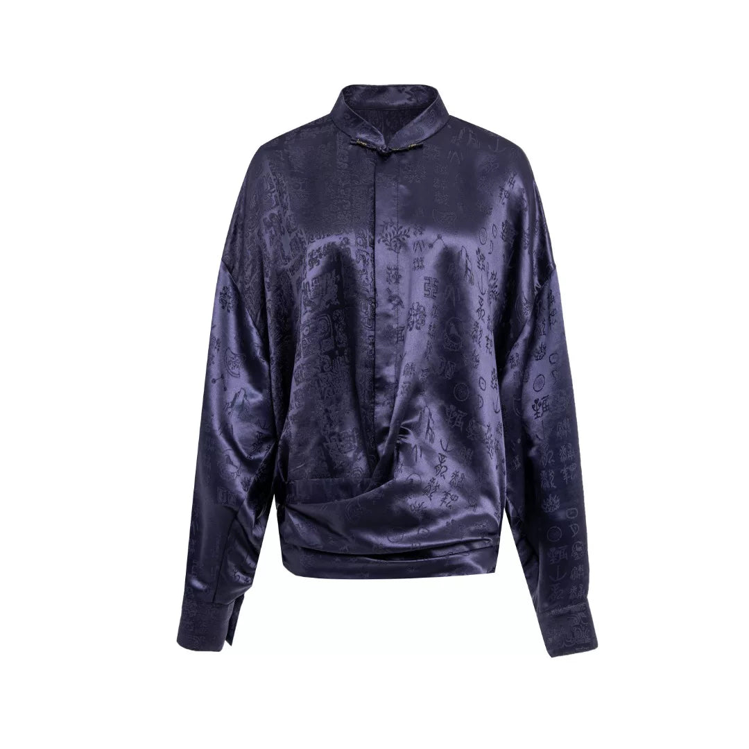 Luxury Purple 12 Ornaments Silk Shirt-26Y15401